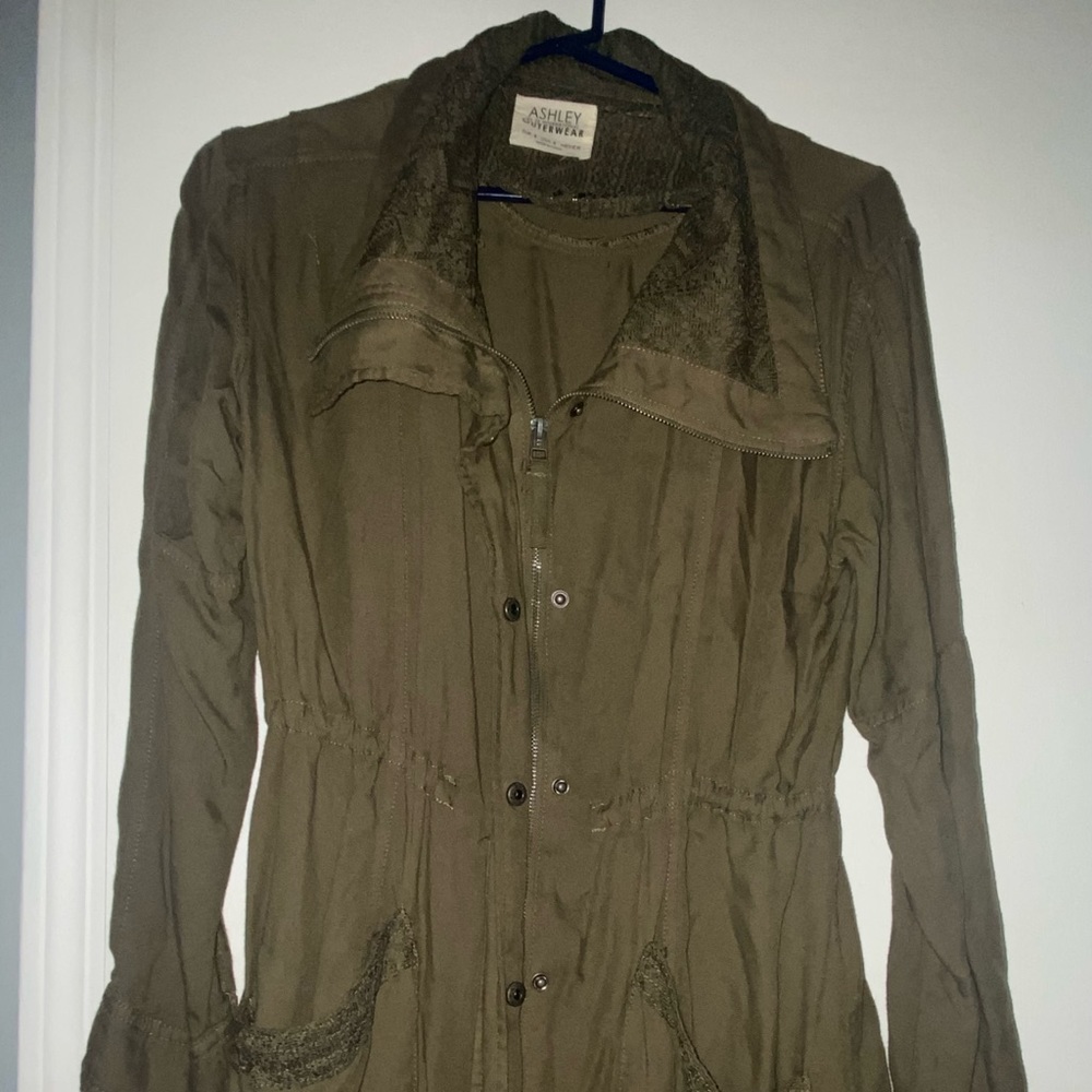 Ashley Outerwear by 26 International Dark green jacket with zip and button close